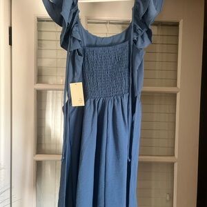 Blue Ruffled Smocked Kids Dress